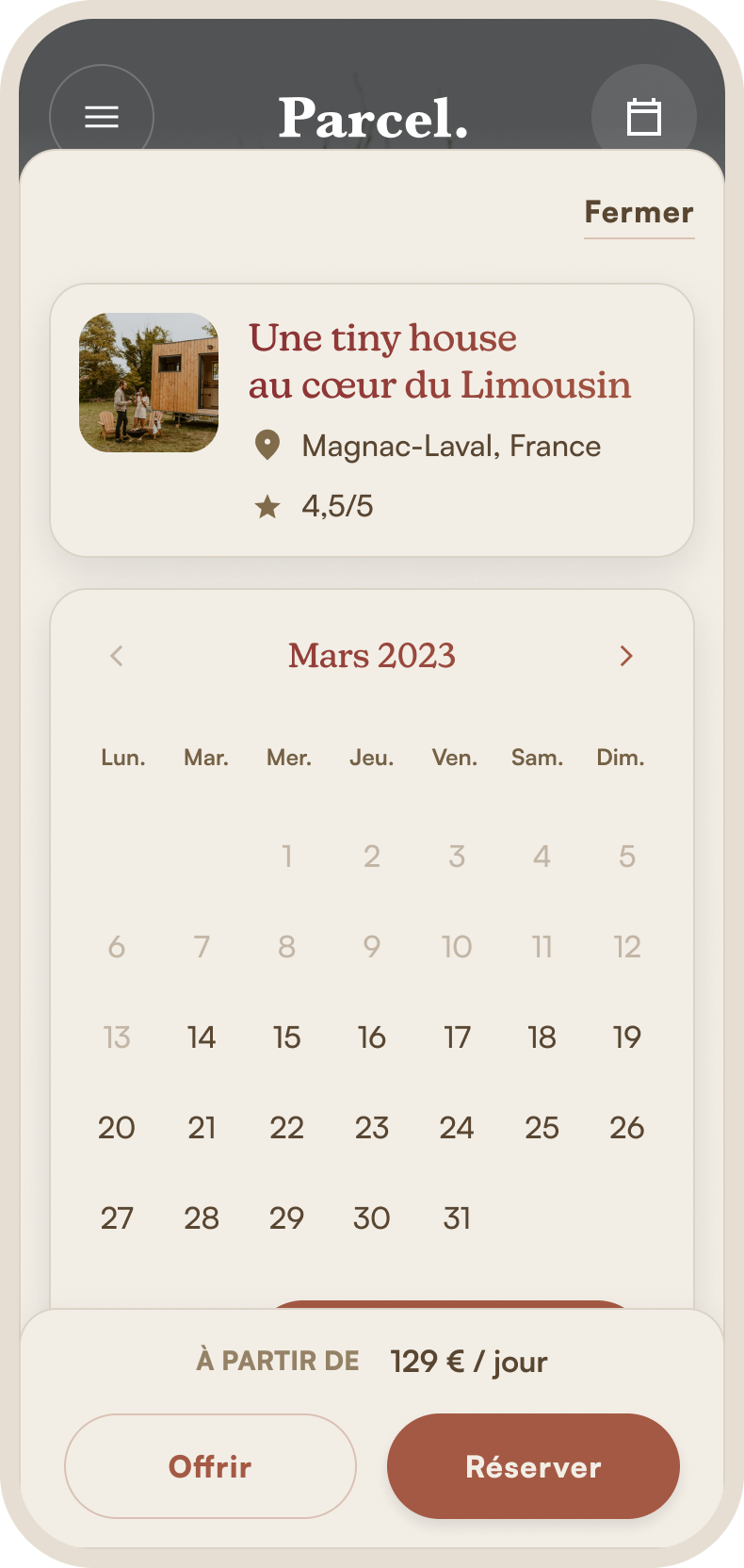 Booking calendar mobile
