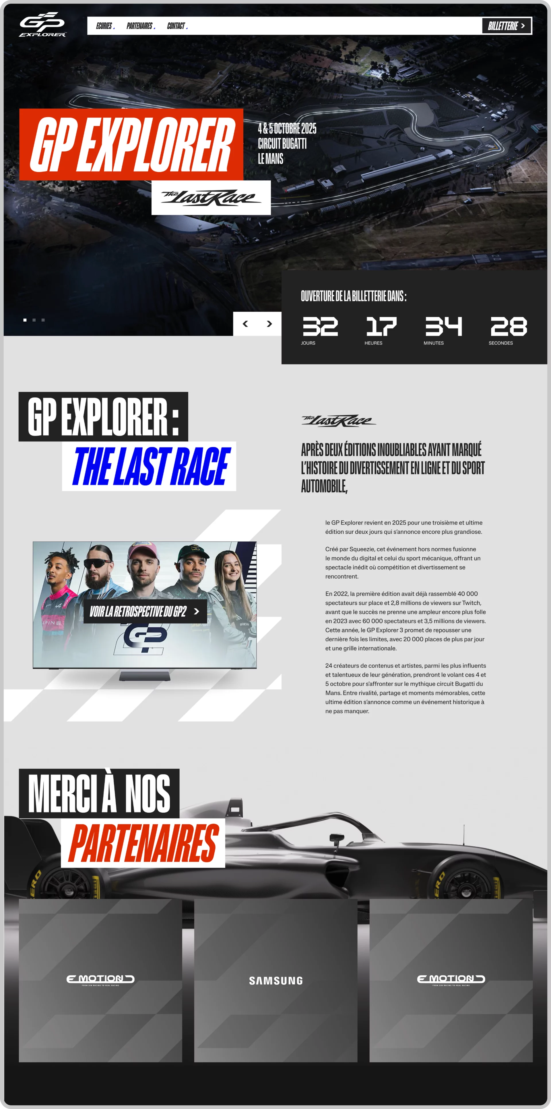 mockup of the homepage for the GP Explorer The Last Race website